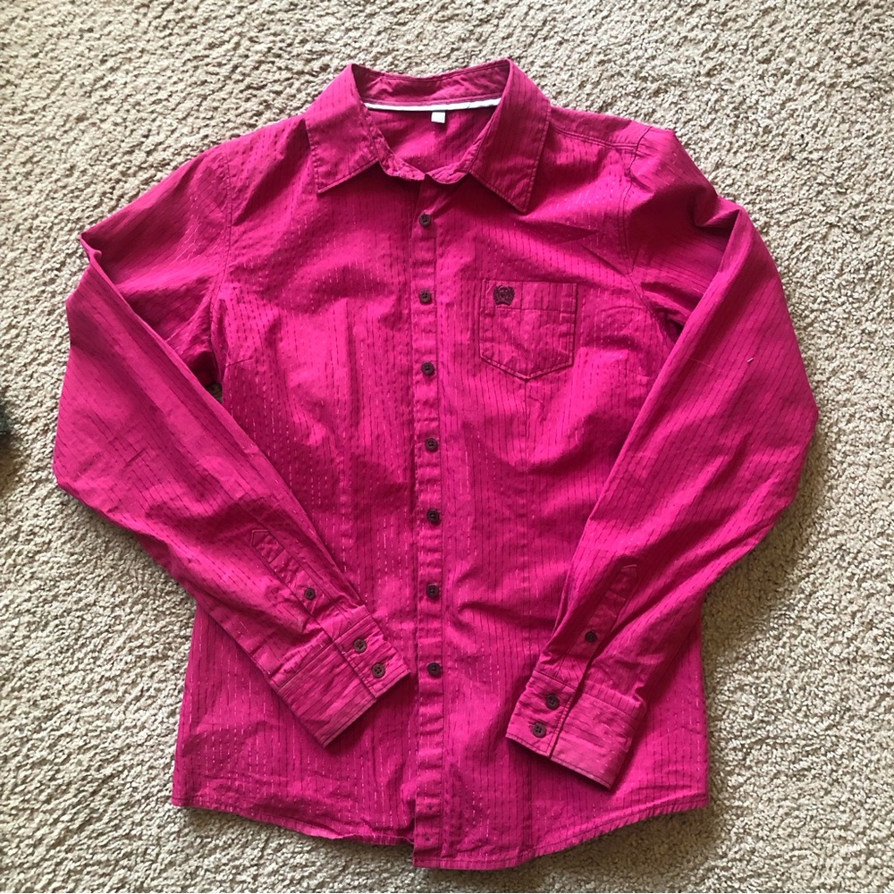 Large Women’s Cinch Button up - Magenta